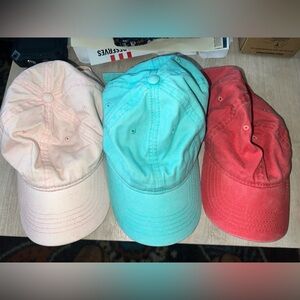 Set of Three Colorful Baseball Caps. Good condition. Pink could be washes